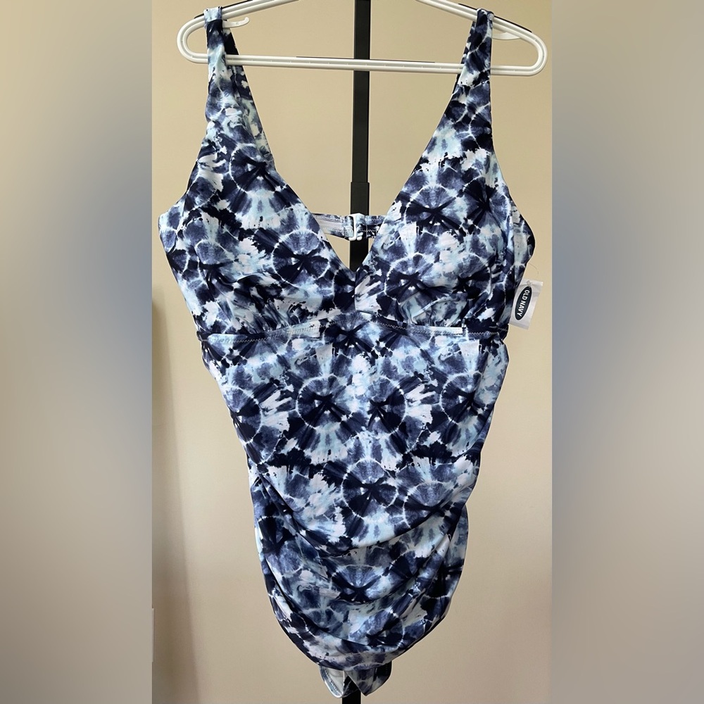Old Navy Blue and White Tie Dye One Piece Swimsuit
